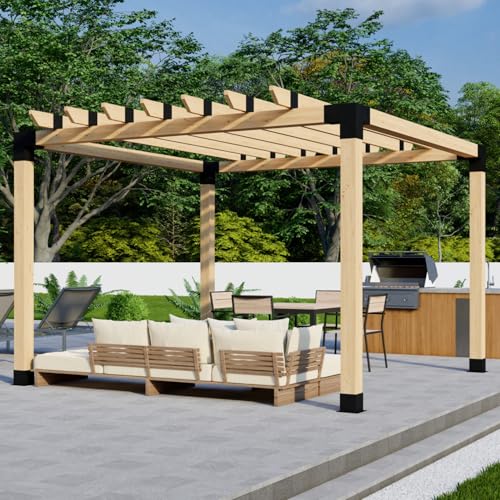 DIY Freestanding Pergola Bracket Kit with Roof Rafters - 6x6 Posts + 2x6 Rafters - Build Up to 12' x 12' - Steel Hardware Only