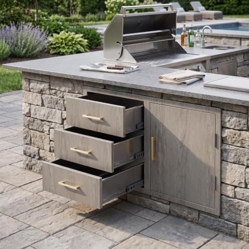 Fectiontool Outdoor Kitchen Drawer Cabinet Combo Stainless Flush Mount