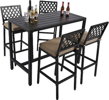Sumshadow 5-Piece Outdoor Patio Bar Set, Bar Height Patio Dining Set, Weather-Resistant Bistro Counter Pub Set with Cushions & Slatted Tabletop for Backyard, Garden, Yard