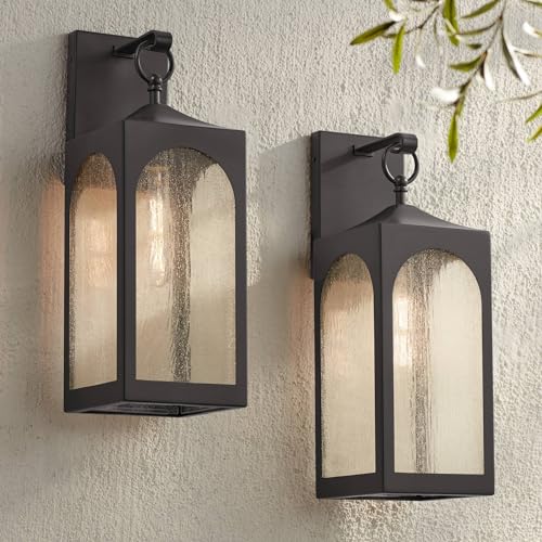 Tyne 20.5" Bronze Lantern Modern Outdoor Wall Light Fixtures Set of 2