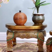 LHHAIUA Ottoman for Bedroom Dorm Hand-Carved Thai Solid Wood Footstool Decorative Shoe Bench Plant Stand Under Desk Footrest(43cm)
