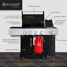 KESSER BBQ Gas Grill, 800 °C Infrared, 4 Burners, Stainless Steel, XXL Grill Trolley, Side Cooker, 5-11 kg Gas Bottle, Piezo Ignition