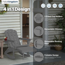 Patio Kingdom 4-Pack Adirondack Rocking Chairs with Retractable Ottoman & Cup Holders, Folding HDPE Patio Rockers for Porch, Deck, Fire Pit, Poly Lumber Outdoor Chairs with Phone Slot, Gray