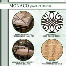 Hanover Monaco 5-Piece Outdoor Patio Dining Set with 4 Cushioned Swivel Rocker Chairs and 51" Round Tile-Top Table, Brushed Bronze Finish Tan