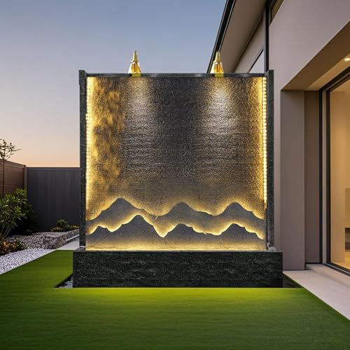Outdoor Water Fountain with LED Light – Mountain View Decorative Water Feature for Garden, Patio, Yard, Balcony,Shop,Salon, Spa Decoration – Multi-Size Options Available (2526+2527)(2670)