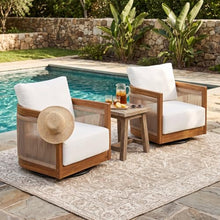 Christopher Knight Home Ayla Outdoor Acacia Wood Swivel Accent Chairs Set of 2, 360° Rotating Lounge Chair Outdoor with Cushions, Outdoor Swivel Chairs with Curved Tub Design, Natural + Beige
