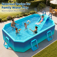 Large Above Ground Pool, Rectangular Swimming Pool with Slide for Family