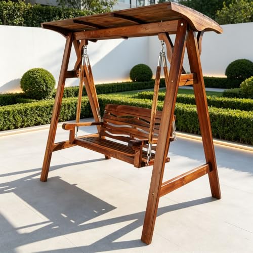 Outdoor Porch Swing, Wooden Patio Swing, Waterproof, 881LBS Load Capacity