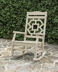 Martha Stewart by POLYWOOD Chinoiserie Outdoor Rocking Chair, Black, Durable HDPE All-Weather Patio Furniture with Decorative Lattice, Classic Porch Rocker for Deck, Garden & Backyard, Made in the USA