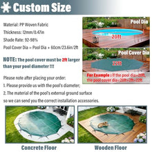 WAHHWF Winter Round Inground Pool Safety Covers, Heavy Duty Mesh Swimming Pool Cover with Anchors, Spring Strap and Buckle, Customizable, Wooden Deck/Concrete Floor Mounted(33ft)