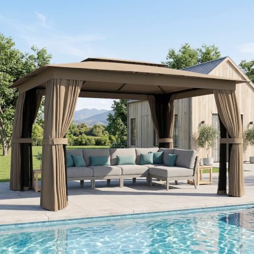 Outsunny 10' x 12' Outdoor Patio Gazebo with Double Roof, Khaki