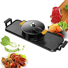 Electric Grill and Hot Pot, Multifunctional BBQ hot Pot Double Pot with 5 Temperature adjustments,Portable Home Electric Barbecue 2 in1 Outdoor Teppanyaki Grill/Shabu Pot,96 * 31cm