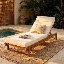 Christopher Knight Home Cole Outdoor Chaise Lounge, 4-Fold Cushion with Built-in Headrest, Acacia Wood Recliner Chair with Slatted Design, Patio Lounger with Adjustable Backrest, Light Teak+Beige