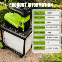 Sushangmao Rapid Shredder 2800w, with 60l Detachable Collection Box, 5000r/Min, for 45mm/1.77" Branches, Wood Chipper, Electric Garden Shredder, with New Hobbing Cutter Head