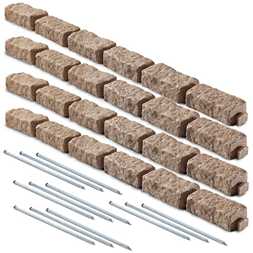 Beuta DIY No Dig Faux Stone Landscape Edging with Anchoring Spikes 48" L x 4" W x 2.25" H Sandstone