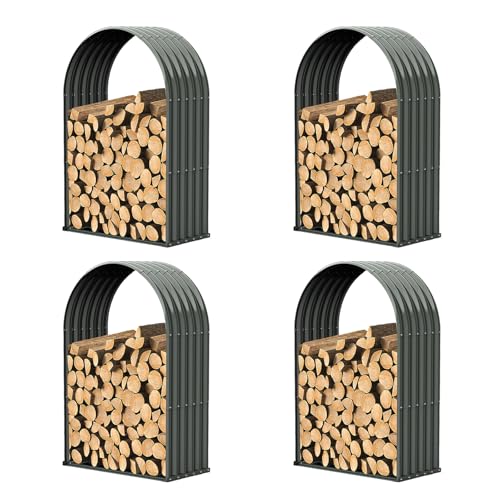 ANLEOLIFE Outdoor Firewood Rack, Arch Gray 4-Pack with Corrugated Roofs