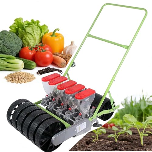 SENODON 1/2/3/4/5/6 Row Vegetable Seeders Hand Push, Precision Seeder Row Planter with Adjustable Plant Spacing for Corn, Leek, Spinach(Line 5)
