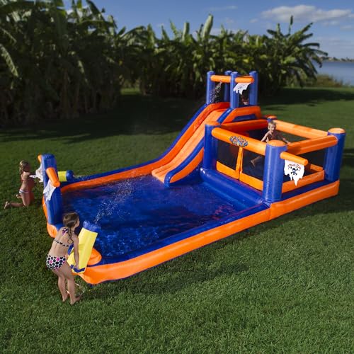 Blast Zone Pirate Bay Wet/Dry Bounce House Water Park Blue/Orange