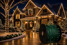 1000 ft C9 Christmas Light Socket Spool, Green 18 AWG SPT-1 Wire, 15" Socket Spacing, E17 Intermediate Base, Cut-to-Length Outdoor String Light Wire, UL Listed, Commercial Grade