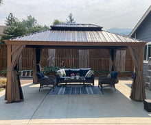 Domi Outdoor Living 12’ x 16’ Hardtop Gazebo Aluminum Wood Grain with Double Canopy Wood-Looking