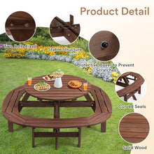 Zevemomo Round Picnic Table Wood for 10 People, Brown