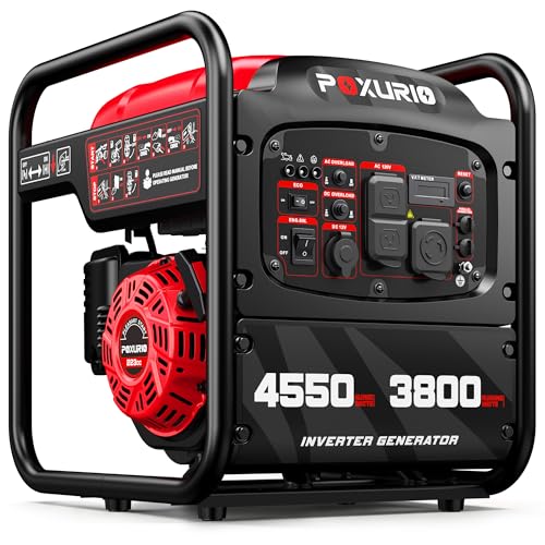 POXURIO 4550-Watt Portable Inverter Generator for Home Use, Open Frame Generator Gas Powered, Lightweight & Quiet for Home Use and Emergency Backup, EPA Compliant-Red