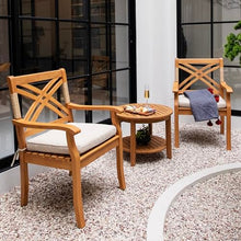 Cambridge Casual Sierra 3-Piece Teak Wood Outdoor Patio Bistro Chat Set, Side Table and 2 Patio Chairs for Garden, Balcony, Backyard and Poolside, Beige Cushion/Teak Wood