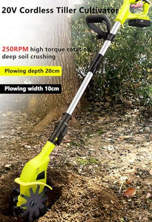 Cordless Electric Tiller Cultivator,Garden Rototiller for Soil Digging,10cm Working Width, 20cm Tilling Depth(Size:2*Battery)