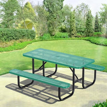 esheno 6FT Rectangular Outdoor Picnic Table with Attached Benches, Heavy-Duty Expanded Metal Mesh Patio Table, Commercial-Grade Outdoor Seating for Park, Backyard, Deck, Lawn, Green