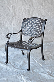 Patioland Nassau Outdoor Patio 9-pc Dining Set 64 X 64 Cast Aluminum (9-pc Set (with 4 Swivel Rocker + 4 Regular Chairs), Sunbrella Sesame)