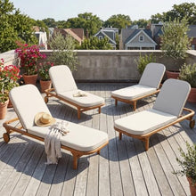 Christopher Knight Home Yeon Set of 4 Acacia Wood Chaise Lounge Chair Outdoor with Wooden Wheels, Adjustable Backrest Sun Lounger Recliner, Patio Outdoor Chaise Lounge with Cushion, Teak + Beige