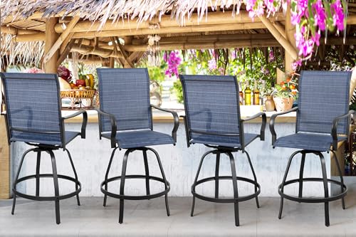 Shintenchi 4 Piece Patio Swivel Bar Chairs, All Weather Textile Outdoor Metal Bar Stools Patio Chairs Set of 4 with High Back, High Top Bistro Set Furniture for Balcony, Backyard,Garden,Deck,Deep Blue