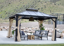 Sunjoy Hardtop Gazebo 11x13 ft Outdoor Patio Black Aluminum Frame Double Tiered with Mesh Netting