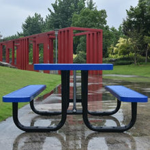 Neojoyoenix Square Outdoor Steel Picnic Table 46" Blue,with Umbrella Pole