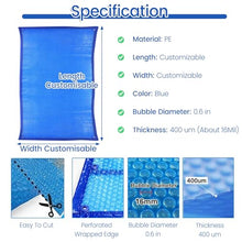 Large Pool Solar Blanket Bubble Cover, 16 Mil Blue Solar Blanket Stops Leaves Getting in Pool, for Above Ground/In-Ground Pools, Custom Trim to Fit Any Shape,(17x29ft(518x884cm))
