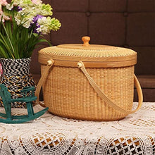 ZYBB Picnic Basket Easter Basket Handmade Rattan Basket with Lid and Wooden Bottom with Double Folding Handles Large Basket 30.5X21.5X16.5cm(Color:Brown)