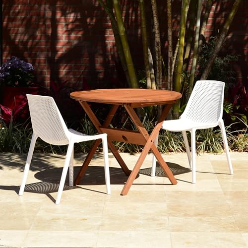 Urban Elements Melbourne 3-Piece Patio Furniture Set | Solid Wood | Backyard Furniture, Outside Table and Chairs, Round Outdoor Bistro Set, White