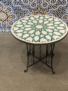 Moroccan Intricately Designed Round Tile Table Top for Indoor & Outdoor with Foldable Base
