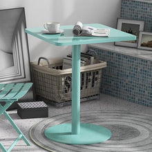 Yopappol Commercial Blue Square Cafe Table, Heavy Duty Single Leg Bistro Table for Coffee Shop Milk Tea Store Restaurant Reception Area(48x48x72cm)