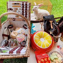 Willow Picnic Basket Set for 4 Persons, Vintage-Style Split Lid Wicker Picnic Hamper with Liner for Camping,Outdoor,Valentine Day,Thanks Giving,Birthday