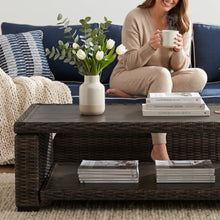Signature Design by Ashley Grasson Lane Outdoor Wicker Cocktail Table with Aluminum Frame, Brown
