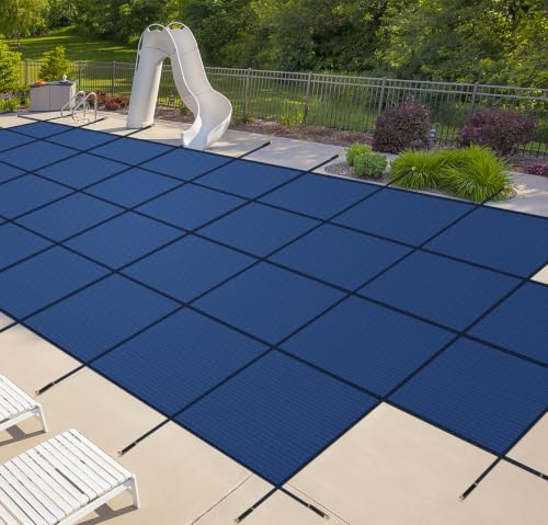 iCOVER Inground Pool Safety Cover, Fits 18x36ft Rectangular Pools with 4x8ft Center End Step, Winter Pool Covers for Inground Pools, Safety Pool Covers, Triple Stitched High Strength, Blue