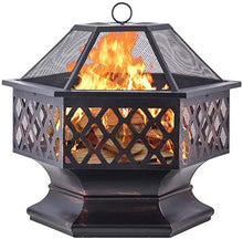 Garden Fire Pit Portable Grill Barbecue Rack Fire Pit Garden Stove Fireplace Iron Brazier Wood Burning Coal Pit Shaped with Spark Screen Cover and Fire Pit Tongs for Camping Backyard