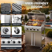 Electactic 4-Burners Propane Gas Grill 32000 BTU, Stainless Steel BBQ Grill