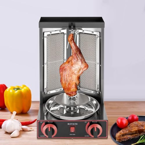 Shawarma Gyro Grill Meat Maker, Vertical Rotisserie Grill, Electric Turkey Stainless Steel Grill, 2 Burner Rotisserie Grill Cooking