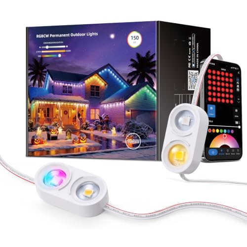 CDN Permanent Outdoor Lights for House,150ft with 72 RGBCW Dual-Color Heads