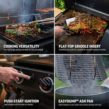 Char-Griller Flex Fuel Plus 3 in 1 Gas and Charcoal Grill Griddle and Smoker Combo 30000 BTUs Outdoor BBQ with Flat Top Griddle Insert Dual Fuel Backyard Grill Station, CG30281224