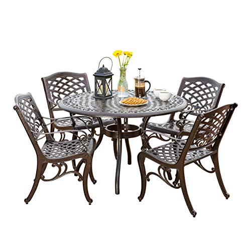 Christopher Knight Home Hallandale 5-Pc Outdoor Cast Aluminum Dining Set Hammered Bronze