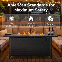 Hexago 57" Propane Fire Pit Table, 50,000 BTU Outdoor Gas Fire Pit, 2-in-1 Rectangular Firepit with Lid, ETL Certified for Garden, Backyard, Patio Gatherings, Mocha