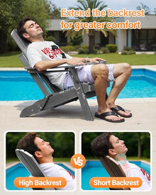 POWERWOOD Adirondack Chair with Cup Holder: Adirondack Chairs set of 4 Plastic HDPE Material Furniture - Composite Fire Pit Chairs Foldable for Outdoor/Backyard/Garden/Lawn/Deck/Porch/Patio